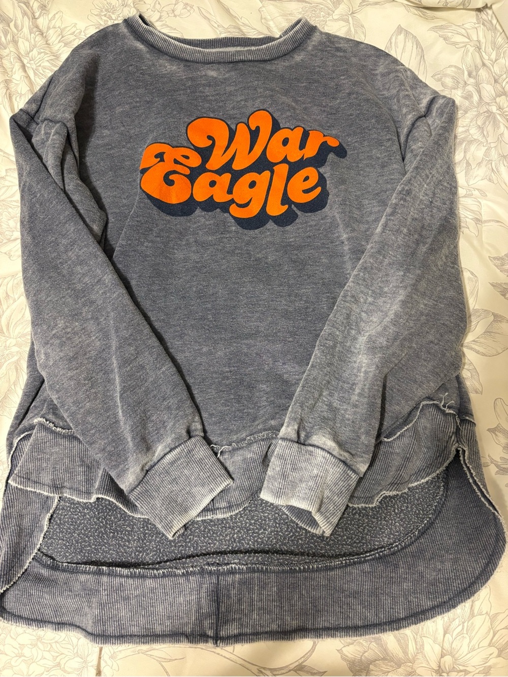 Pressbox Blue Crewneck Sweatshirt with Orange Graphic